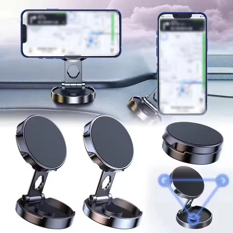 Phone Stands - ขาตั้งโทรศัพท์มือถือแม่เหล็กแรงสูง 720 ° ขาตั้งโทรศัพท์แบบพับได้ทรงกลมสำหรับติดตั้งในรถยนต์ รองรับโทรศัพท์ทุกประเภท