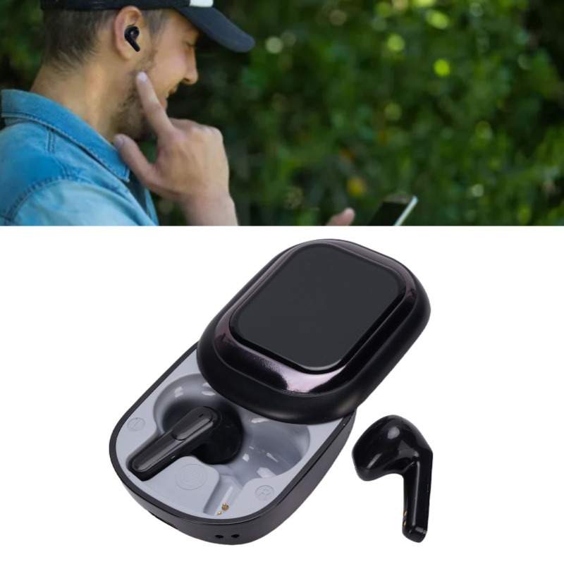 Earphones - หูฟังไร้สาย BT แบบพกพา พร้อมระบบตัดเสียงรบกวน และเคสชาร์จแบบมีหน้าจออัจฉริยะ เหมาะสำหรับใช้ในการเรียน